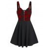 Sleeveless Plaid Print Half Zip Dress - RED L