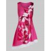 Débardeur Asymétrique à Imprimé Plume de Grande Taille - Rose Vif 5X