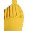 Bright Swimsuit Halter Floral Boyshorts Ruched Tied Up Cut Out Corset Bikini Swimwear - YELLOW M