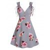 Robe Boutonnée Fleur Imprimée sans Manches - Gris Clair 3XL