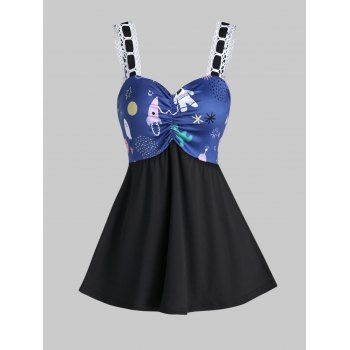 

Ruched Cartoon Print Tank Top, Black