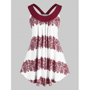 

Plus Size Lace Print Swing Tank Top, Red wine