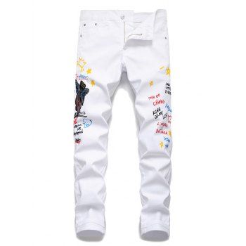 Image of Angel Embroidery Letter Grafitti Denim Pencil Pants