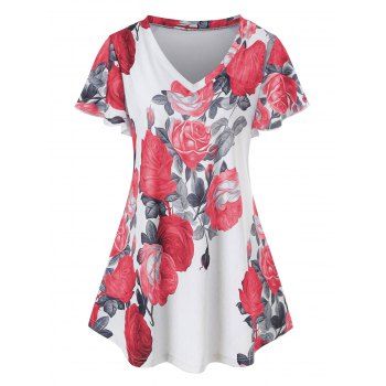 

Plus Size Floral Print Tent T Shirt, Red