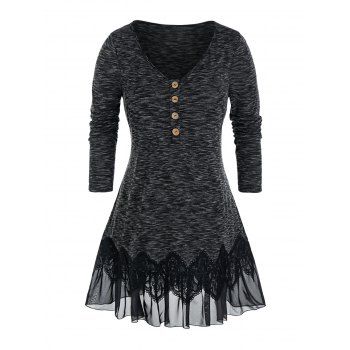 

Plus Size Space Dye Lace Flounce Top, Black