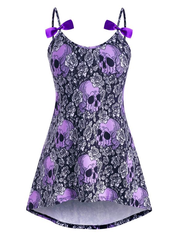 Haut d'Halloween à Bretelle Haut Bas Crâne et Nœud Papillon de Grande Taille - Pourpre 5X