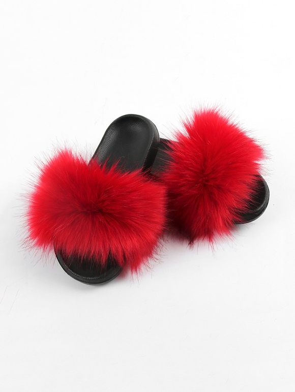 Pantoufles Plates Décontractées en Fausse Fourrure - Rouge EU (44-45)