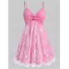 Robe Évasée Superposée en Dentelle Grande Taille - Rose clair M