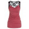 Débardeur Drapé Panneau en Dentelle Transparente Grande-Taille à Volants - Rouge Cerise 5X