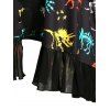 Vintage Gothic Dinosaur Dress Print Cutout Cold Shoulder High Low Chiffon Flounce Guipure Lace Insert Dress - BLACK M