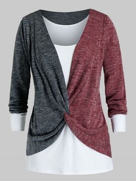 Plus Size Two Tone Twist Sweater and Tank Top Set