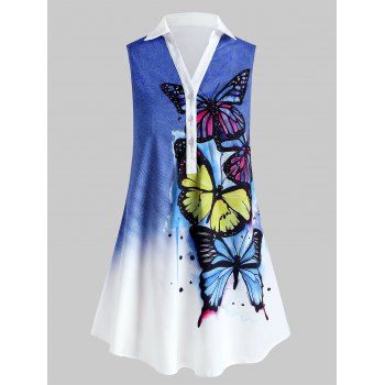 

Plus Size Sleeveless Butterfly Print Blouse, Blue