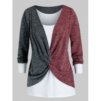 

Plus Size Two Tone Twist Sweater and Tank Top Set, Multicolor