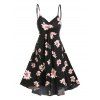 Robe d'Eté Haute-Basse Courte à Imprimé Florale à Bretelle - Noir 3XL