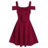 Cold Shoulder Bowknot Detail Vintage Dress - RED WINE XL