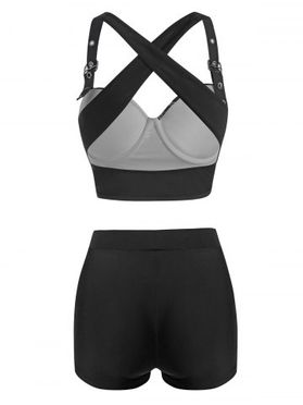 Branch Print Buckled Fishnet Panel Push UpTankini Swimwear