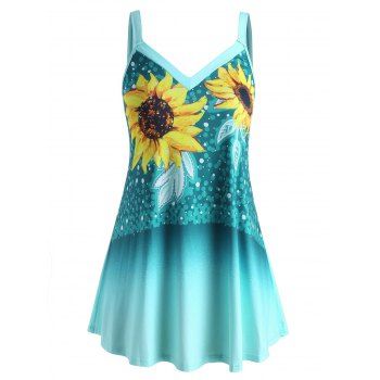 

Plus Size Sunflower Print Ombre Tank Top, Light blue