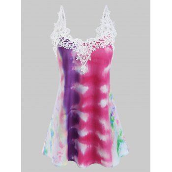 

Crochet Lace Panel Tie Dye Cami Top, Purple