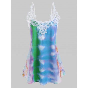 

Crochet Lace Panel Tie Dye Cami Top, Green