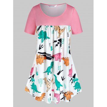 

Plus Size Colorful Dinosaur Print Short Sleeve Tee, White