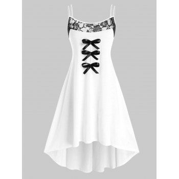 

Plus Size Bowknot Floral Lace Panel Dress, Milk white