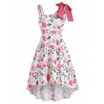 

Asymmetrical Bowknot Floral High Low Dress, Light pink