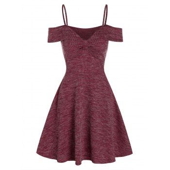 

Cold Shoulder Textured Mini A Line Dress, Red wine