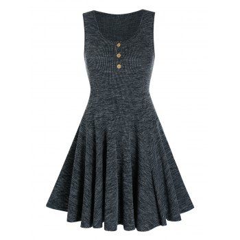 

Knitted Sleeveless Henley Mini A Line Dress, Dark slate grey