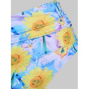 Vacation Swimsuit Striped Sunflower Crisscross Lace-up Cut Out Reversible Tankini Swimwear