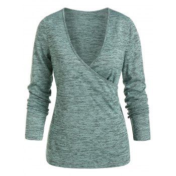 

Space Dye Print Plunge Neck Surplice T-shirt, Dark turquoise