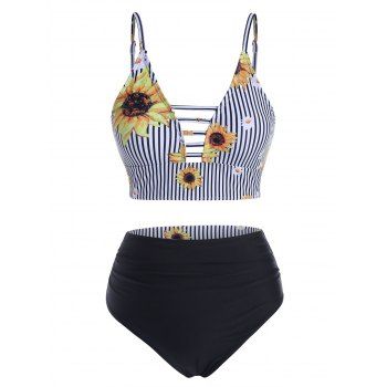 

Sunflower Striped Ladder Cutout Reversible Tankini Swimwear, Black
