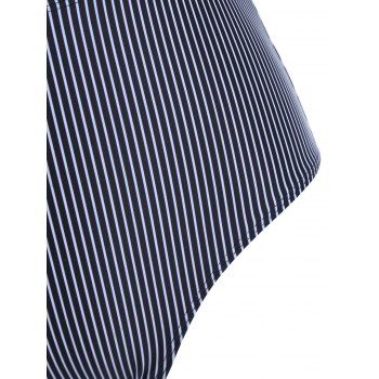 Striped Floral Print Swimsuit O Ring Corset Cut Out Tankini Swimwear