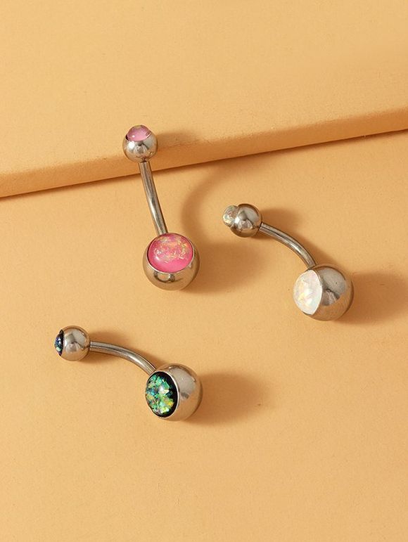 Ensemble de Bagues de Nombril Brillants en Résine 3 Pièces - multicolor A 