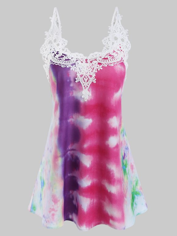 Haut à Bretelle Teinté Panneau en Dentelle au Crochet - Pourpre 2XL