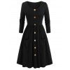 Robe Mi-Longue Boutonnée à Manches Longues de Grande Taille avec Poche - Noir L