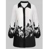 Plus Size Button Up Long Sleeve Butterfly Print Shirt - BLACK 4X