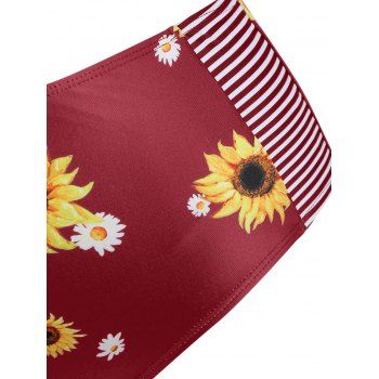 Plus Size Striped Sunflower Push Up Halter Tankini Swimwear