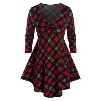 

Plus Size Plaid Empire Waist T Shirt, Deep red