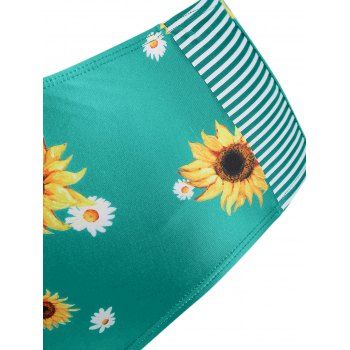 Plus Size Striped Sunflower Push Up Halter Tankini Swimwear
