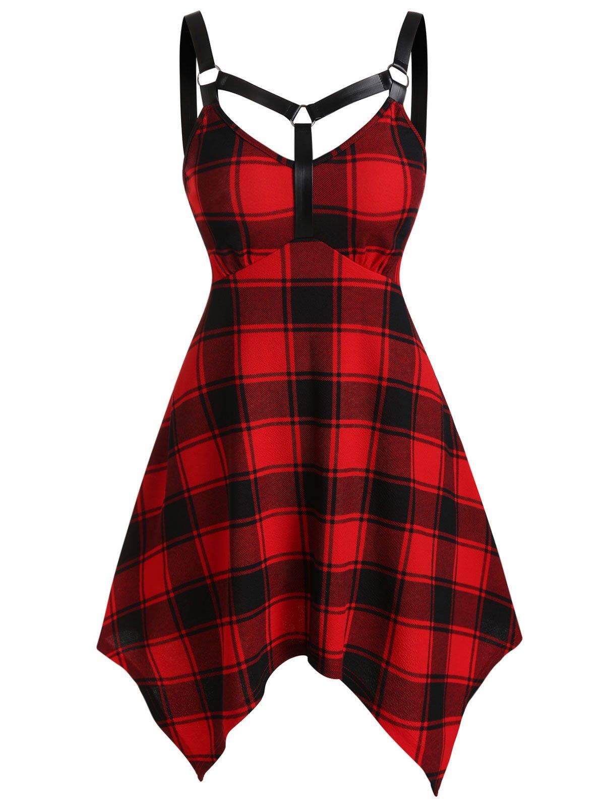 [34% OFF] 2021 Gothic Plaid A Line Strappy Irregular Dress In RED ...