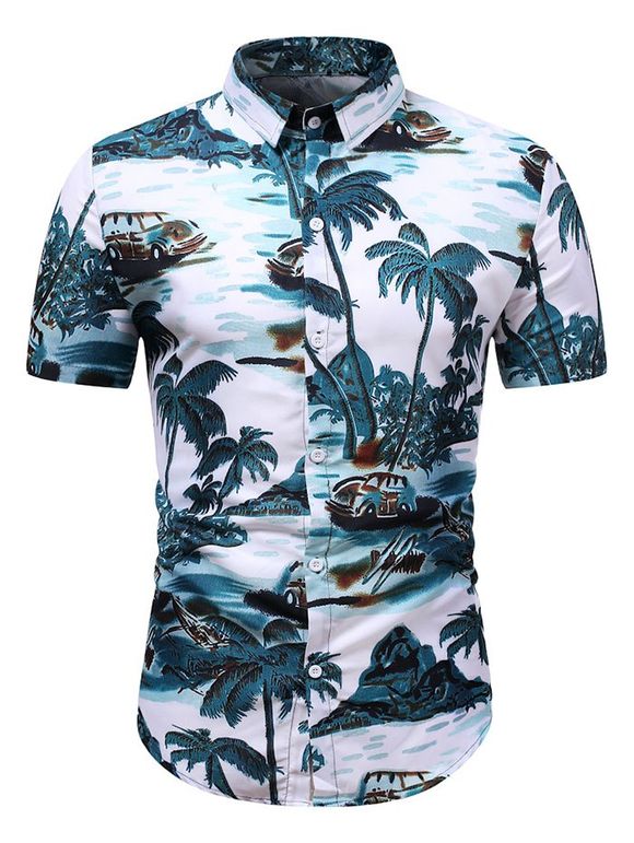 Chemise Paysage de Cocotier Imprimés - Bleu Verdâtre 3XL