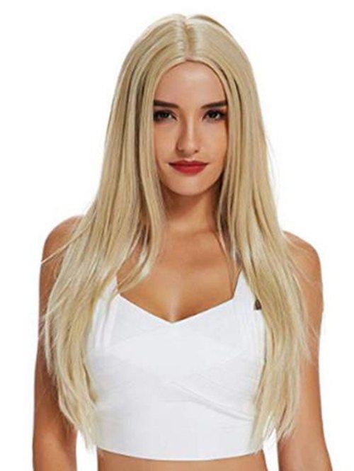 Long Straight Center Part Blonde Synthetic Wig - GOLDEN 
