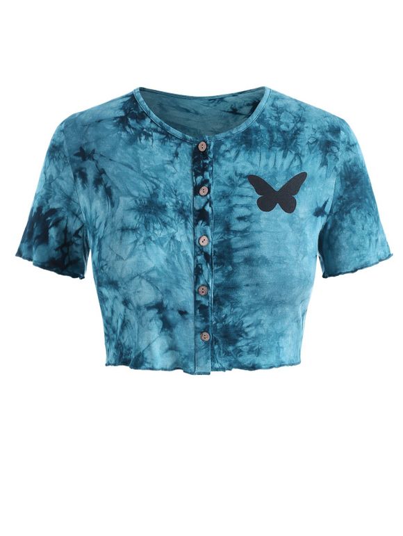T-shirt Court Tie-Dye Papillon Grande Taille - Bleu L