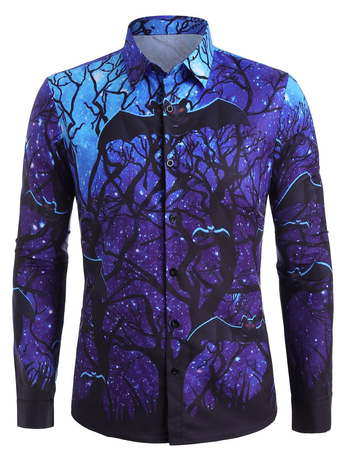 [37 OFF] 2021 Halloween Starry Bat Print Long Sleeve Button Up Shirt