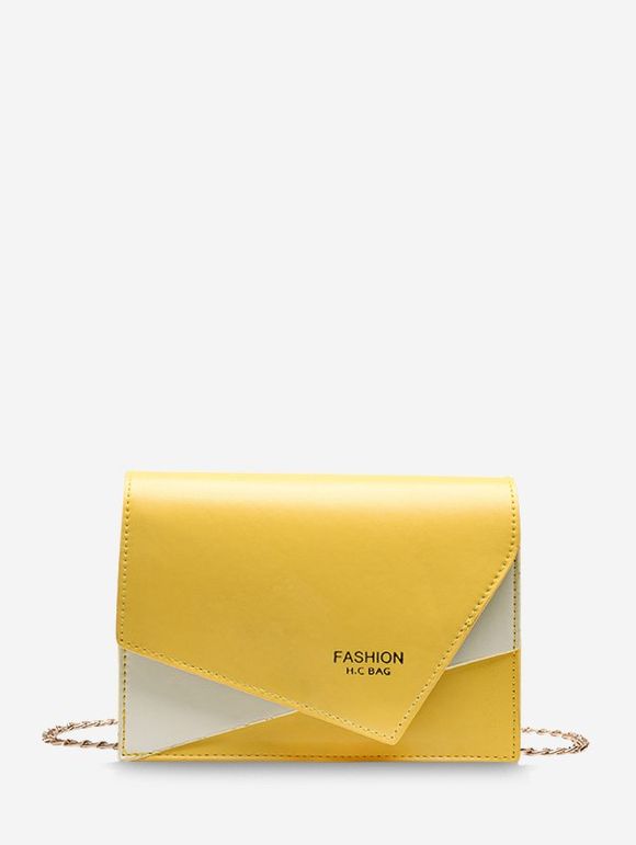 Mini Sac à Bandoulière Bicolore avec Chaîne à Rabat - Jaune 