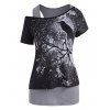 Ensemble de T-shirt d'Halloween de Grande Taille à Col Oblique et de Débardeur - Noir 5X