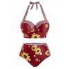 Maillot de Bain Tankini Tournesol Rayé de Grande Taille à Col Halter - Rouge foncé 2X