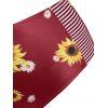 Plus Size Striped Sunflower Push Up Halter Tankini Swimwear - DEEP RED L