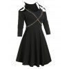 Robe Gothique Côtelée Epaule Dénudée à Chaîne - Noir XL