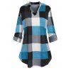 Plus Size Roll Up Sleeve Checked Top - LIGHT BLUE 4X
